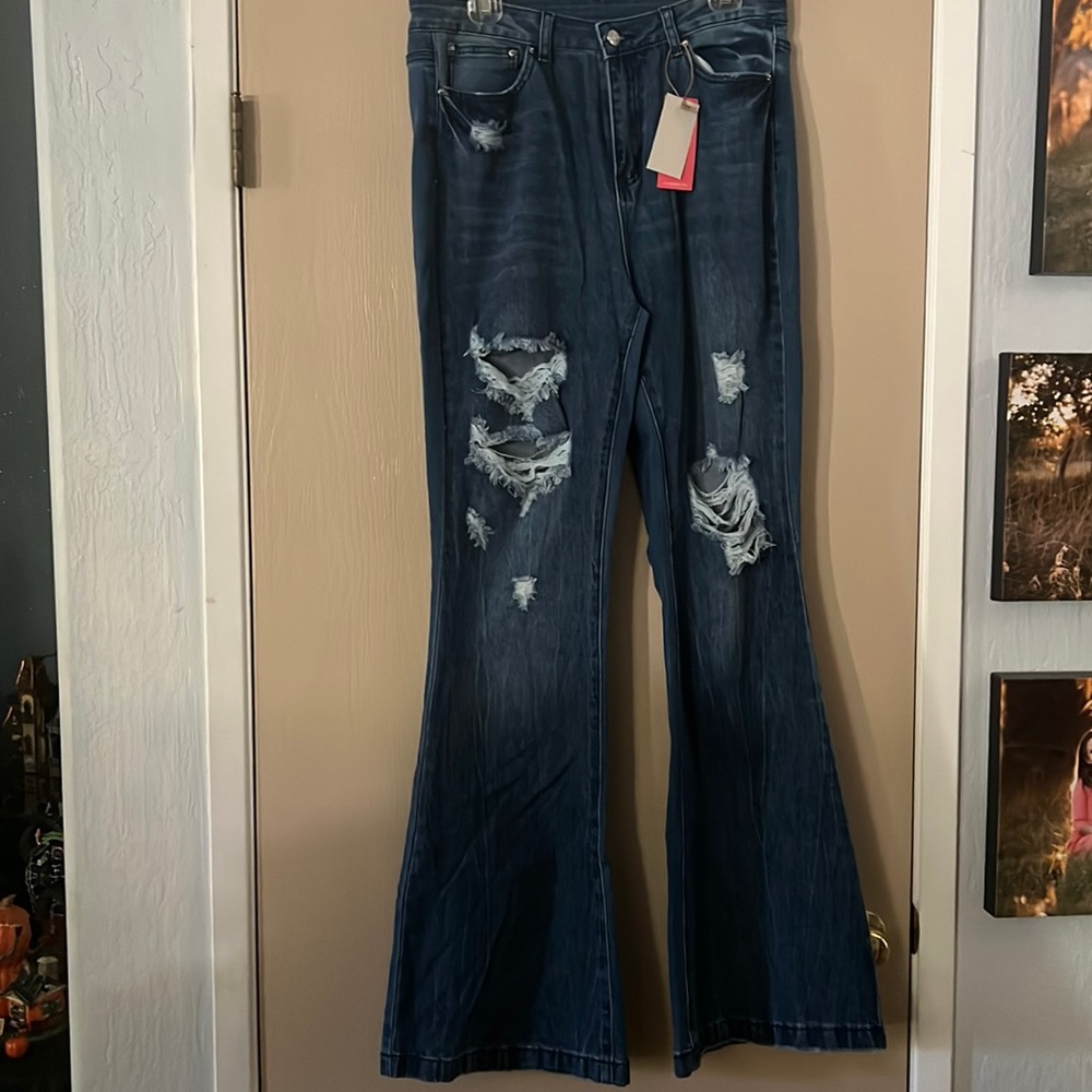 NWT Dark blue distressed flare